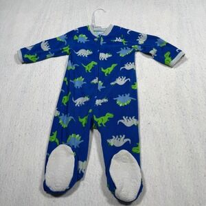 Little Me Baby Boys Blue Dinosaur Fleece Footed Pajamas Sleeper 12M Zip Up